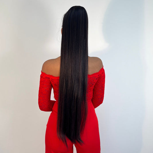 The Finley, Yaki texture straight style 38" Velcro Wrap Ponytail | Premium Tongable Fibre